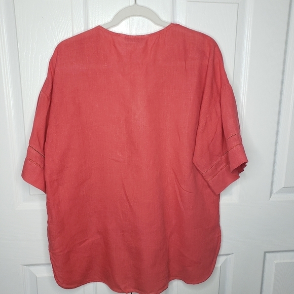 Zara 100% Linen Top V Neck Popover Drop Shoulder Small Poppy Red Hi Low - Picture 9 of 12